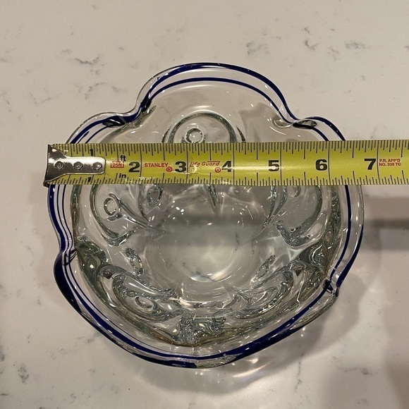 1990s Lillian Vernon Crystal Candy Bowl With Cobalt And Ruffle Edge Vintage - Picture 14 of 15